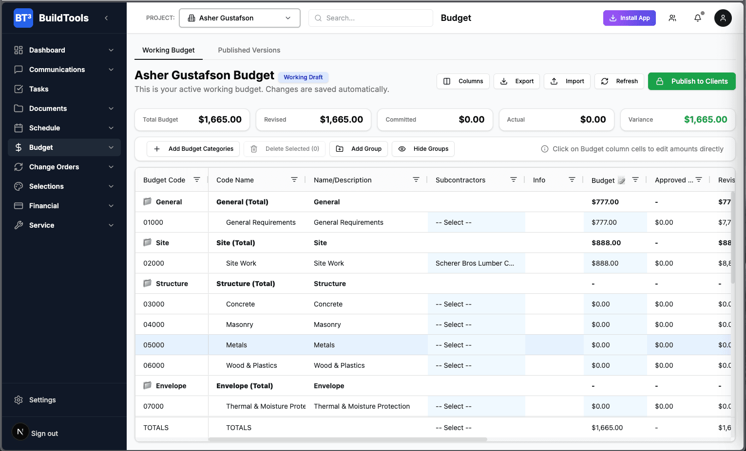 BuildTools Budget Management